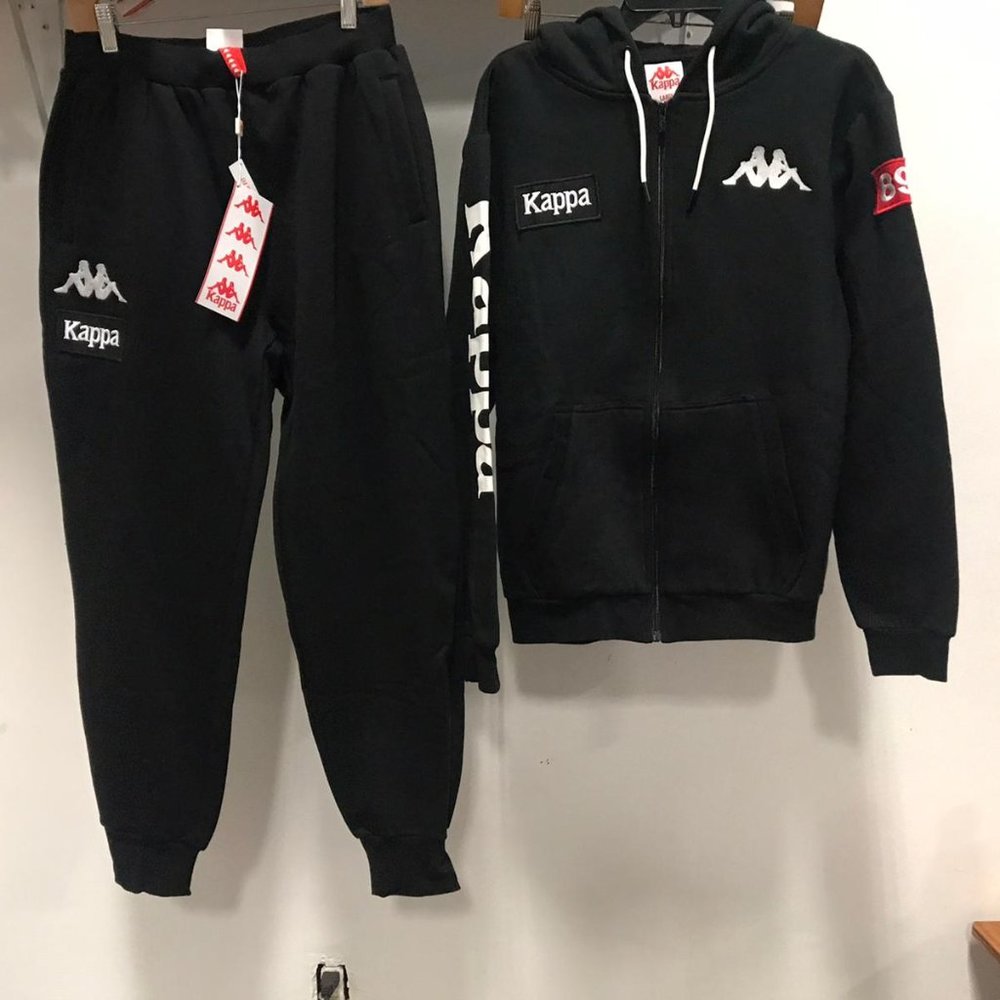 NWT KAPPA 2 PIECE 898 LA TRACK AND FIELD set Trouser pant & zipup Hoodie black L
